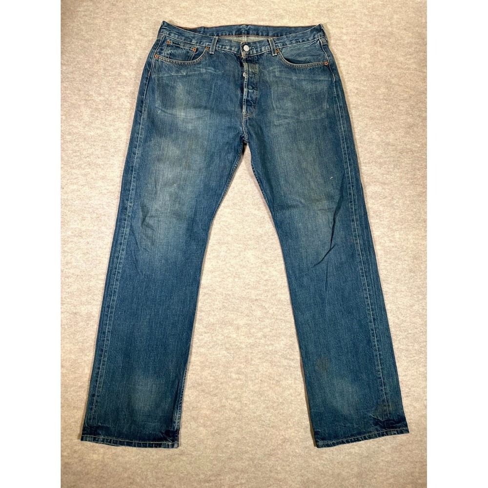 Levis 501 Original Fit Jeans Mens 38x34 Blue Denim Cotton Mid Rise Straight Leg